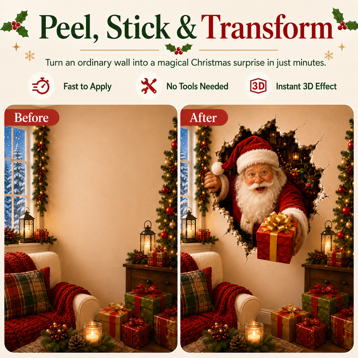 ๐ฅLast Day 50% OFF-19.7'' Christmas Break-In 3D Wall Decal