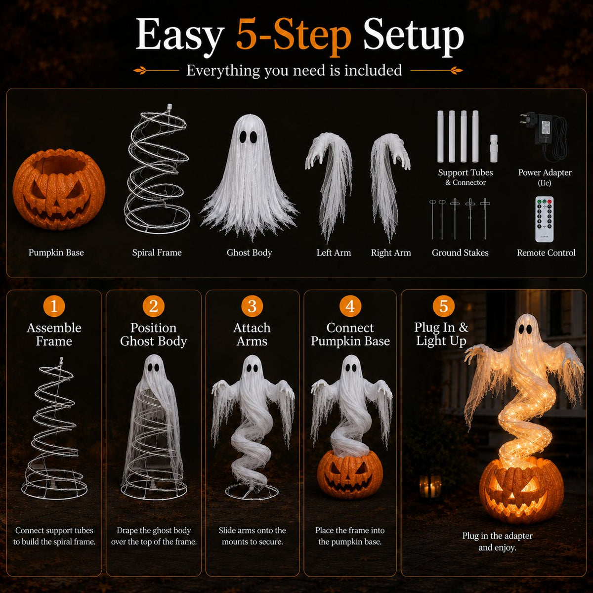 👻 Swirling Ghost Pumpkin Yard Lamp – Lighted Halloween Porch Decor 🎃
