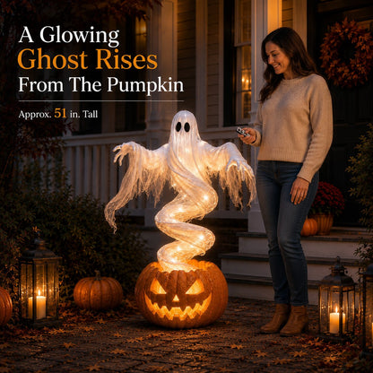 👻 Swirling Ghost Pumpkin Yard Lamp –  Lighted Halloween Porch Decor 🎃