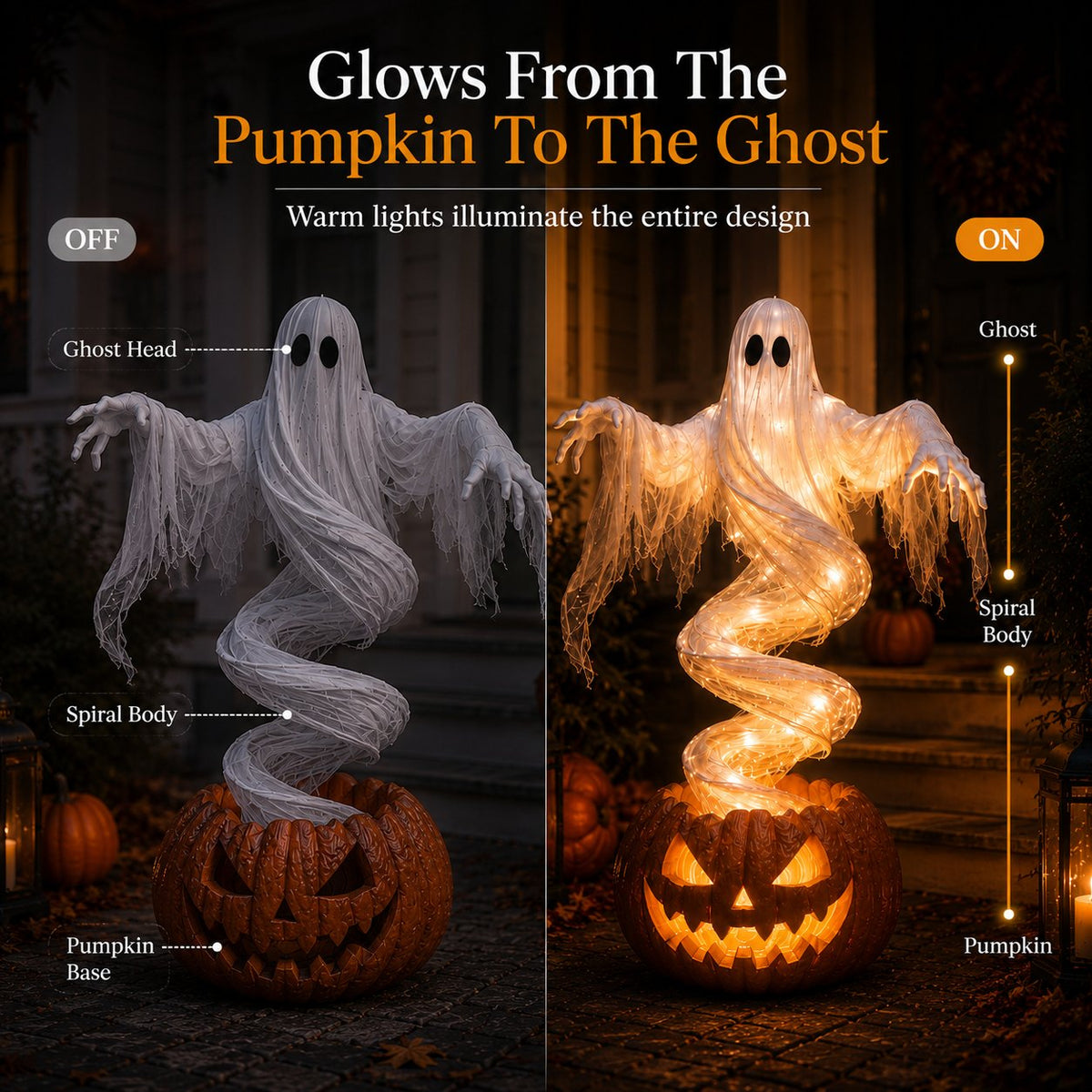 👻 Swirling Ghost Pumpkin Yard Lamp –  Lighted Halloween Porch Decor 🎃