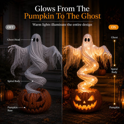 👻 Swirling Ghost Pumpkin Yard Lamp –  Lighted Halloween Porch Decor 🎃