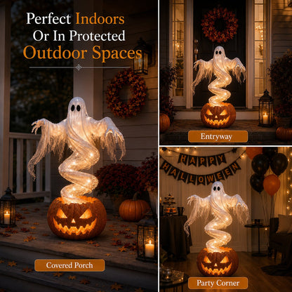 👻 Swirling Ghost Pumpkin Yard Lamp –  Lighted Halloween Porch Decor 🎃