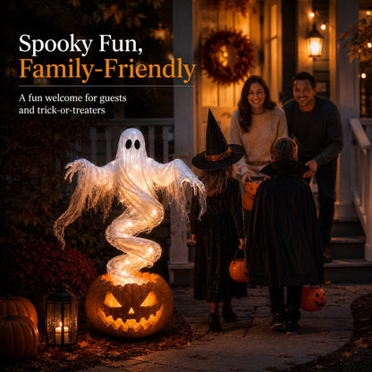 👻 Swirling Ghost Pumpkin Yard Lamp –  Lighted Halloween Porch Decor 🎃