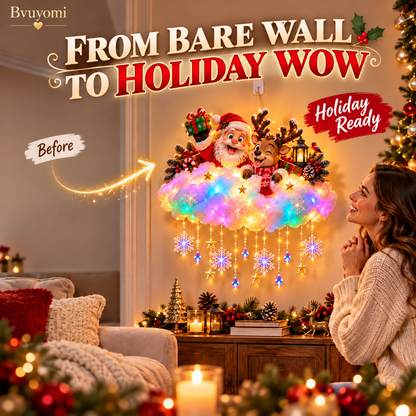 ✨ Santa & Reindeer Light-Up Christmas Cloud – A Holiday Story for Your Wall