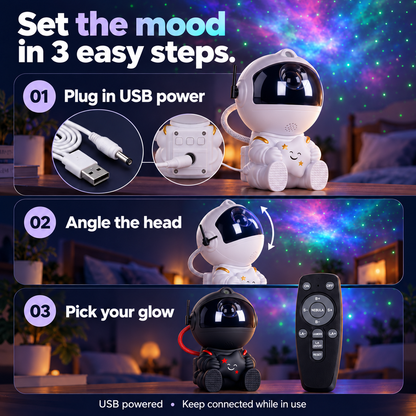 🧑‍🚀 Astronaut Galaxy Projector – Starry Room Light with Remote