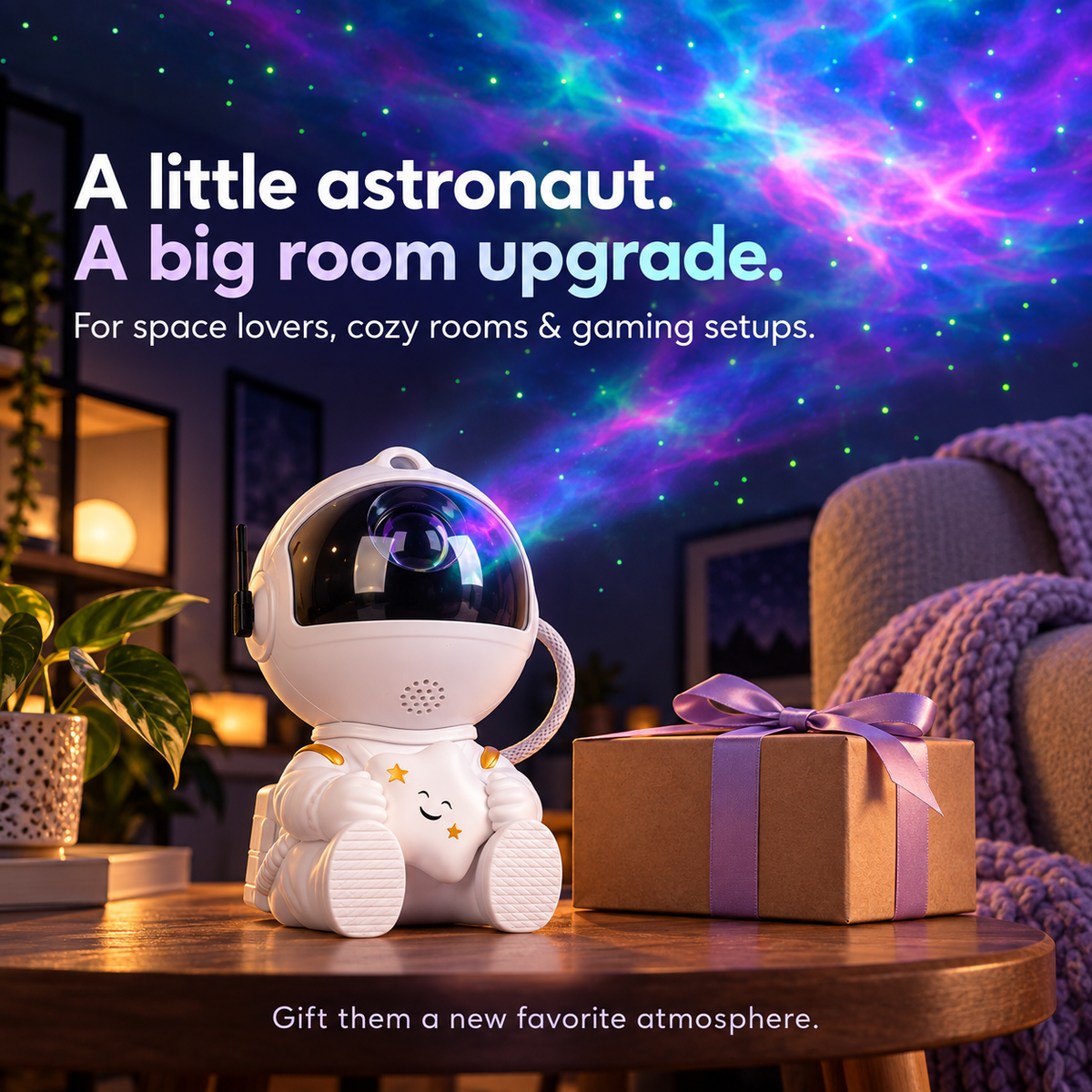 🧑‍🚀 Astronaut Galaxy Projector – Starry Room Light with Remote