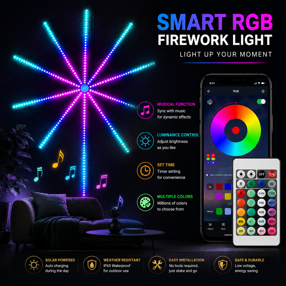 🎁Hot Sale-49% OFF💡WiFi Bluetooth Smart Fireworks Led Light