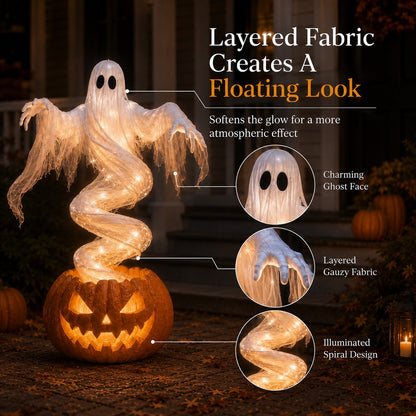 👻 Swirling Ghost Pumpkin Yard Lamp –  Lighted Halloween Porch Decor 🎃
