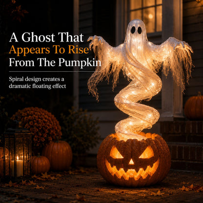 👻 Swirling Ghost Pumpkin Yard Lamp –  Lighted Halloween Porch Decor 🎃