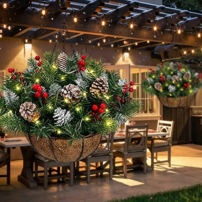 🎄 Last Day 50% OFF 🏆 Pre-Lit Christmas Hanging Basket | Pre-lit, weather-resistant, and zero maintenance🏆