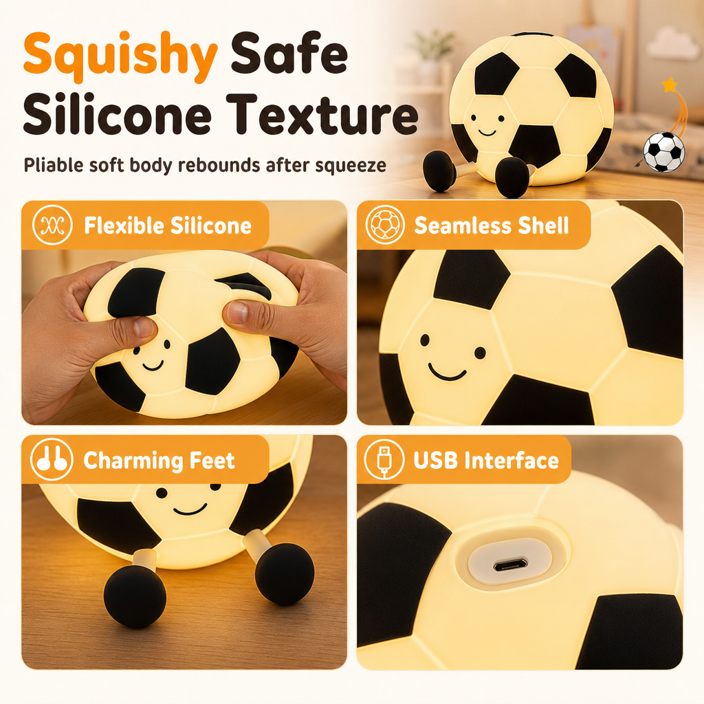 ⚽ Rechargeable Soccer Night Light – Tap-Control Bedside Glow