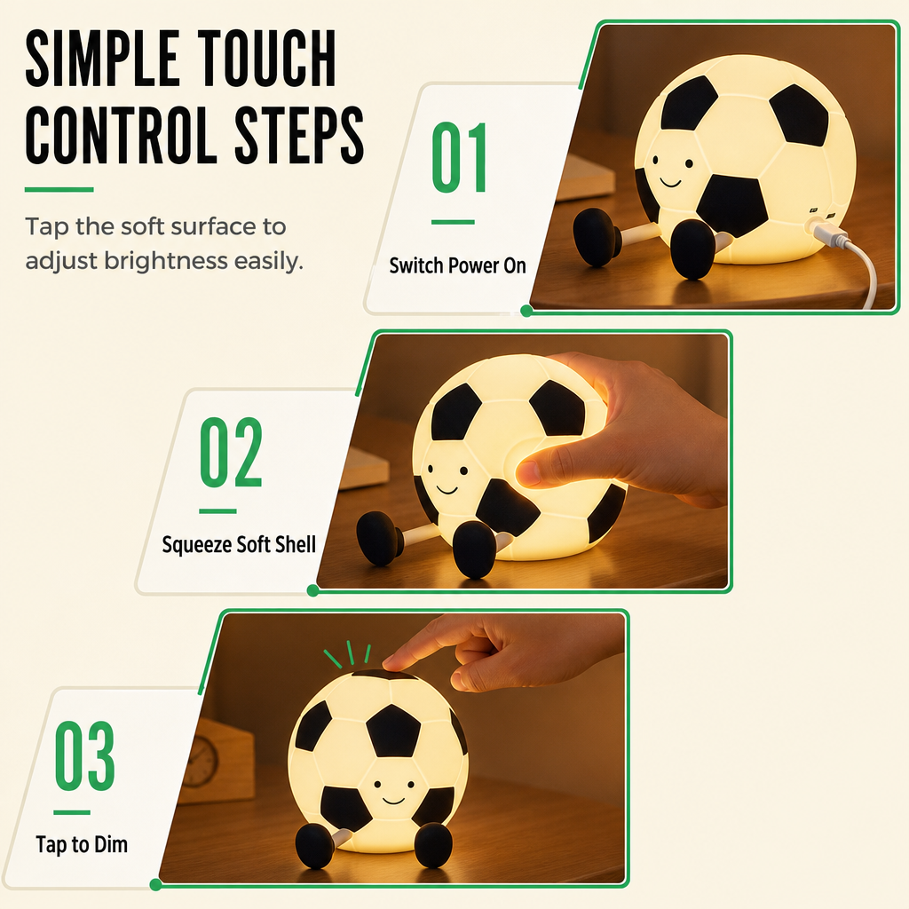 ⚽ Rechargeable Soccer Night Light – Tap-Control Bedside Glow